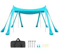 Tente de plage et abri de plage - Voile d'ombrage - Protection UV UPF 50+ - 3 x 3 x 2 m - Sacs de sable, barres de soutien et pelles à sable inclus - Portable, résistant au vent - Pour la plage, le ca