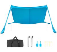 Tente de plage Strandmuschel - Voile d'ombrage portable - Protection UV UPF 50+ - 3,4 x 3,4 x 2 m - Avec piquets de fixation - Pelles à sable et sac de transport - Bleu