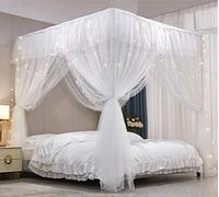 Tente de princesse à volants - Toit carré rabattable avec 4 ouvertures - Moustiquaire à double armature - Blanche - Romantique et respirante - Idéale pour une chambre de petite fille