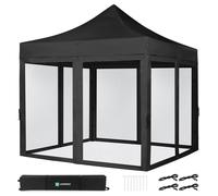 Tente de réception - 3x3 m - Premium Easy-Up Tente de réception | Set incl. parois latérales en moustiquaire - Noir