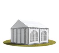 Tente de réception 4x4 m, toile de haute qualité 500g/m² PVC gris-blanc, cadre de sol, construction en acier galvanisé, fixation par vissage