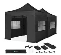 Tente de réception - 6 x 3 m - Tente de réception Premium Easy-Up | L'ensemble comprend 2 tentes, des panneaux latéraux et un kit de raccordement - Noir