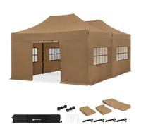 Tente de réception 6x4,5 m beige - 2 tonnelles pliantes avec parois, kit de connexion, étanche & UV 50+ | VONROC