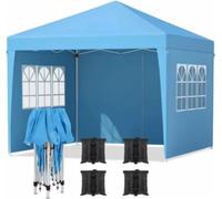 Tente de réception avec parois latérales – 300 x 300 cm – Dépliable – Bleue – Easy Up – Pavillon – Imperméable et résistante aux intempéries – Réglable en hauteur