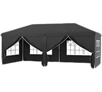 Tente de réception avec parois latérales - 300x600cm - Tente pliante - Noir - Easy-up - Pavillon - Résistant à l'eau et aux intempéries - Réglable en hauteur