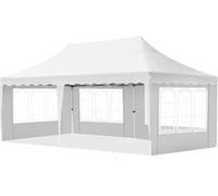 Tente de réception de luxe - Tente pliante avec parois latérales - 300x600cm - Blanc - Easy-up - Pavillon - Résistant à l'eau et aux intempéries - Réglable en hauteur