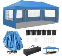 Tente de réception Pavillon 3x6 m - Pop Up Pavillon pliable/Gazebo - Étanche - HDPE avec revêtementPolyuréthane- Cadre aluminium - Quatre parois latérales - Bleu