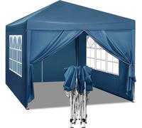Tente de réception - Pavillon - Auvent pliable - Tente de jardin - Imperméable - Protection UV - Avec sac de transport - Pavillon - Tonnelle - Panneaux latéraux - 3 x 3 m - Bleu
