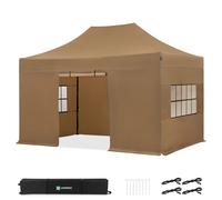 Tente de réception pliante 3x4,5 m beige avec parois latérales - tonnelle easy-up, étanche 3000 mm & UV 50+ | VONROC