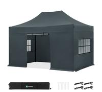 Tente de réception pliante 3x4,5 m grise avec parois latérales - tonnelle easy-up, étanche 3000 mm & UV 50+ | VONROC