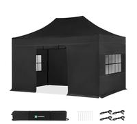 Tente de réception pliante 3x4,5 m noire avec parois latérales - tonnelle easy-up, étanche 3000 mm & UV 50+ | VONROC