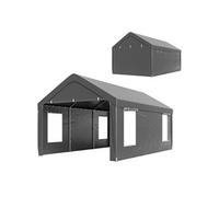Carport tente de garage - Outsunny - 3 x 6 m - parois latérales amovibles, 2 portes enroulables et 4 fenêtres - gris foncé