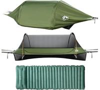 Tente hamac pour 1 personne avec sol plat, moustiquaire, couverture imperméable et espace de rangement supplémentaire. Idéale pour la randonnée, le camping, les activités en extérieur, au jardin ou en