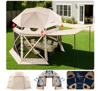 VEVOR Pop-up Pavillon 3,6 x 3,6 m, tente de camping sphérique à 13 côtés avec toit amovible & sac de transport, aération à 360° protection solaire, tente de réception pour 8-10 personnes, beige