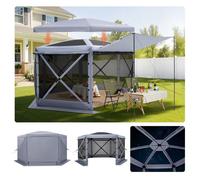 VEVOR Pop-up-Pavillon, 3,6x3,6x2,2 m, grande tente de camping à 6 côtés avec toit amovible & sac de transport, tente de fête, protection solaire pour 8-10 personnes, pour jardin, cour & terrasse