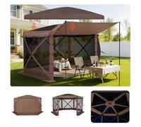 Tente Moustiquaire Tonnelle Pop-up-VEVOR-3,6x3,6 m-Tente Moustiquaire Pliante 8-10 Personnes-Abri Solaire 6 Côtés-Marron