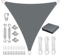 Tente pare-soleil triangulaire, 4 x 4 x 4 m, avec fixations, imperméable, protection solaire, protection UV, installation sans perçage, adaptée au balcon, au jardin, à la terrasse et au camping, gris
