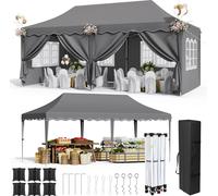 Tente pavillon pop-up, imperméable, protection UV, cadre aluminium stable, gris foncé