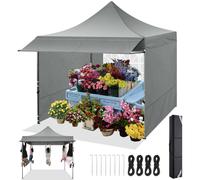 Tente pliante 10x10, noire - Toile Oxford imperméable - Structure en acier