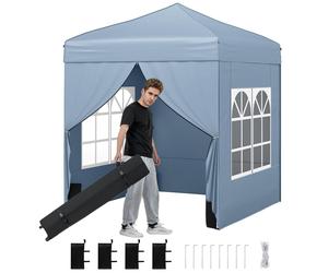 Tente pliante COSTWAY 2 x 2 m, pavillon de jardin avec parois latérales amovibles, armature métallique, fenêtres, 4 sacs de sable et sac de transport, pavillon pliant gris