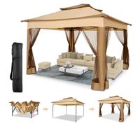 Tente pliante pop-up 3,3 x 3,3 m, tente parasol avec moustiquaire, protection UV 50+, double toit avec trou d'aération, sac de transport inclus, marron clair