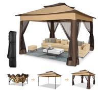 Tente pliante pop-up 3,3 x 3,3 m, tente parasol avec moustiquaire, protection UV 50+, double toit avec trou d'aération, sac de transport inclus, brun foncé