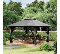 Tente pliante pop-up, hauteur réglable sur 3 niveaux, tente de réception pliante avec parois en filet et toit d'aération, gris foncé | 4 x 4 m | hauteur : 2,63–2,83 m | 20,5 kg