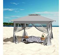 Tente pliante pop-up NAIZY 4 x 4 m, montage rapide à l'aide d'un seul bouton, double toit et aération, moustiquaire, imperméable et résistante aux UV, avec panneaux latéraux, sac et accessoires inclus