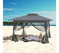 Tente pliante pop-up NAIZY 4 x 4 m, montage rapide à l'aide d'un seul bouton, double toit et aération, moustiquaire, imperméable et résistante aux UV, avec panneaux latéraux, sac et accessoires inclus