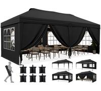Tente pliante Quictent 3 x 6 m, verrouillage centralisé à bouton-poussoir, pliable avec 6 parois latérales, tente de jardin avec trous d'évacuation, noir
