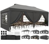 Tente pliante Quictent 3 x 6 m, verrouillage centralisé à bouton-poussoir, pliable avec 6 parois latérales, résistante aux UV, tente de jardin avec trous d'évacuation, gris