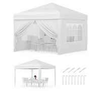 Tente pliante - Tente de réception 3 x 3 m - 4 parois latérales - Imperméable et protection UV 50+ - Armature métallique - Montage rapide - Avec sac de transport - Blanc