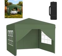 Tente pliante XMTECH Pop-Up Pavillon 2,5 x 2,5 m, imperméable et protection UV, montage rapide à l'aide d'un seul bouton, hauteur réglable sur 3 niveaux, verte (avec parois latérales)