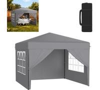 Tente pliante XMTECH Pop-Up Pavillon 3x3 m, imperméable et protection UV, montage rapide à l'aide d'un seul bouton, hauteur réglable sur 3 niveaux, gris (avec parois latérales)