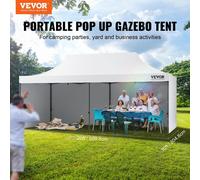 Tente pop-up avec auvent Tente gazebo d'extérieur 10 x 20 pieds avec parois latérales et sac Blanc
