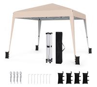 Tente pop-up COSTWAY 3 x 3 m, tente pliante à hauteur réglable, tente de jardin imperméable et portable, tente de jardin avec protection solaire et sac de transport, beige