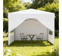 Tente pop-up YARDIN 3 x 3 m, montage rapide à un bouton, imperméable et protection UV, avec 4 panneaux latéraux, sac de rangement inclus – Blanc