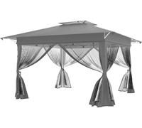 Tente pop-up YRHome 4 x 4 m, montage rapide à un bouton, double toit et aération, moustiquaire, imperméable et protection UV, avec panneaux latéraux, sac de transport inclus – Argent