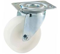 Tente - Roulette standard de manutention nylon - Type.Pivotante - Ø roue mm.100 - Haut. mm.128 - Dim.Platine mm . - Charge kg.125 -
