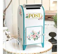 TentHome Boite aux Lettres sur Pied Petite en Fer Etanche Intérieur Extérieur, Boîte à Lettre Decorative Originale Design, Decoration pour Anniversaire, Mariage et Jardin Exterieur (Blanc + Bleu)