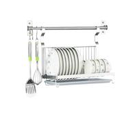 TentHome Egouttoir Vaisselle INOX Pliable Murale avec 5 Crochets, Égouttoir à Vaisselle Petit avec Plateau, Seche Porte Support Ustensiles Cuisine Assiette Bol Mural, Sechoir Rangement Vaisselle