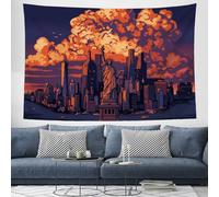 Tenture Murale Coucher Soleil 3D New York Tapisserie Murale Paysage Architectural Rétro Couverture Murales Orange Tapisseries Décoration Murales Plafond Pour Chambre Dortoir Salon Décor, 200X150Cm