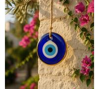 Tenture murale en verre bleu mauvais œil - Amulette nazar turque faite à la main pour protection de la maison - Plusieurs tailles - Décoration murale avec boîte cadeau (cadre doré, 7,1 cm)