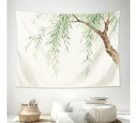 Tenture Murale Feuilles Vertes 100x70 cm, Tapisserie Murale L'Été en Polyester, Imprimé 3D Décoration pour Chambre Salon, Sans Perçage C-938