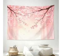 Tenture Murale Fleurs de Cerisier 100x70 cm, Tapisserie Murale Fleur Rose en Polyester, Imprimé 3D Décoration pour Chambre Salon, Sans Perçage C-866