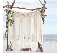 Tenture murale macramé - Coton fait main bohème - Pour mariage et chambre - 107x89 cm Blanc