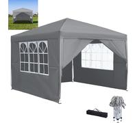 Tenture pliante XINZI 3x3, hauteur réglable, stable, protection UV, imperméable, pour jardin, fête, mariage, gris argenté (avec 4 parois latérales)