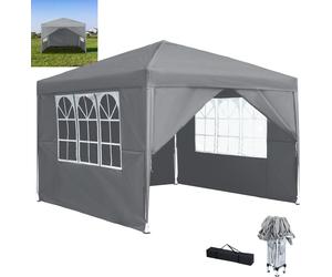 Tenture pliante XINZI 3x3, hauteur réglable, stable, protection UV, imperméable, pour jardin, fête, mariage, gris argenté (avec 4 parois latérales)