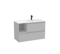 Tenue unik 2 tiroirs lavabo asymétrique droite 1000mm perle mat - ROCA A851938530