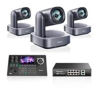 Tenveo Kit de Caméra PTZ - 3 Caméras PTZ 4K avec Tracking AI 12X, HDMI/USB3.0/LAN(PoE) et Joystick de Contrôle PTZ NDI à Écran de 5” + PoE pour Streaming en Direct, Église et Événements